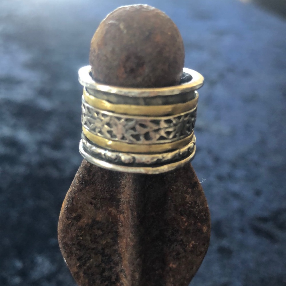 Rare Retired Silver & Brass Spin Cuff Twirl Ring